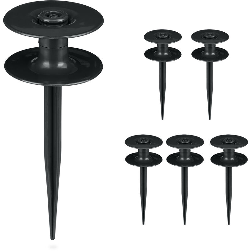 foto del prodotto guida per tubo d irrigazione, set da 6 supporti d ancoraggio con picchetti, da giardino, hxd 24 x 9 cm, nero relaxdays