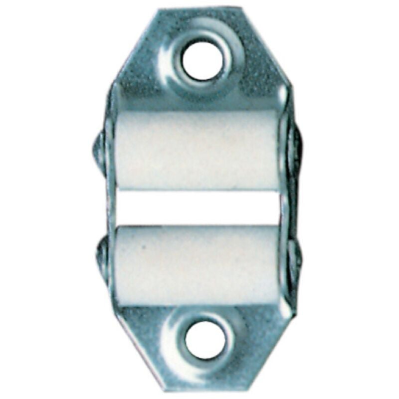 foto del prodotto guidacinghia verticale in ferro nichelato con rulli in plastica pvc interasse 45 per cintino 20 22 mm