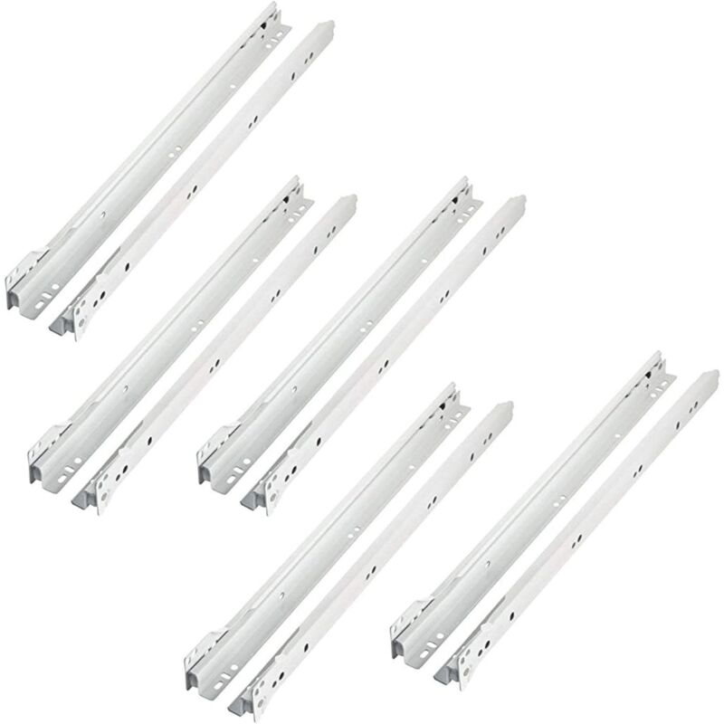 foto del prodotto guide per cassetti con cuscinetto a rulli, parte estratta, 500 mm, guide per cassetti, colore bianco, confezione da 5 20 pezzi per il montaggio su 5