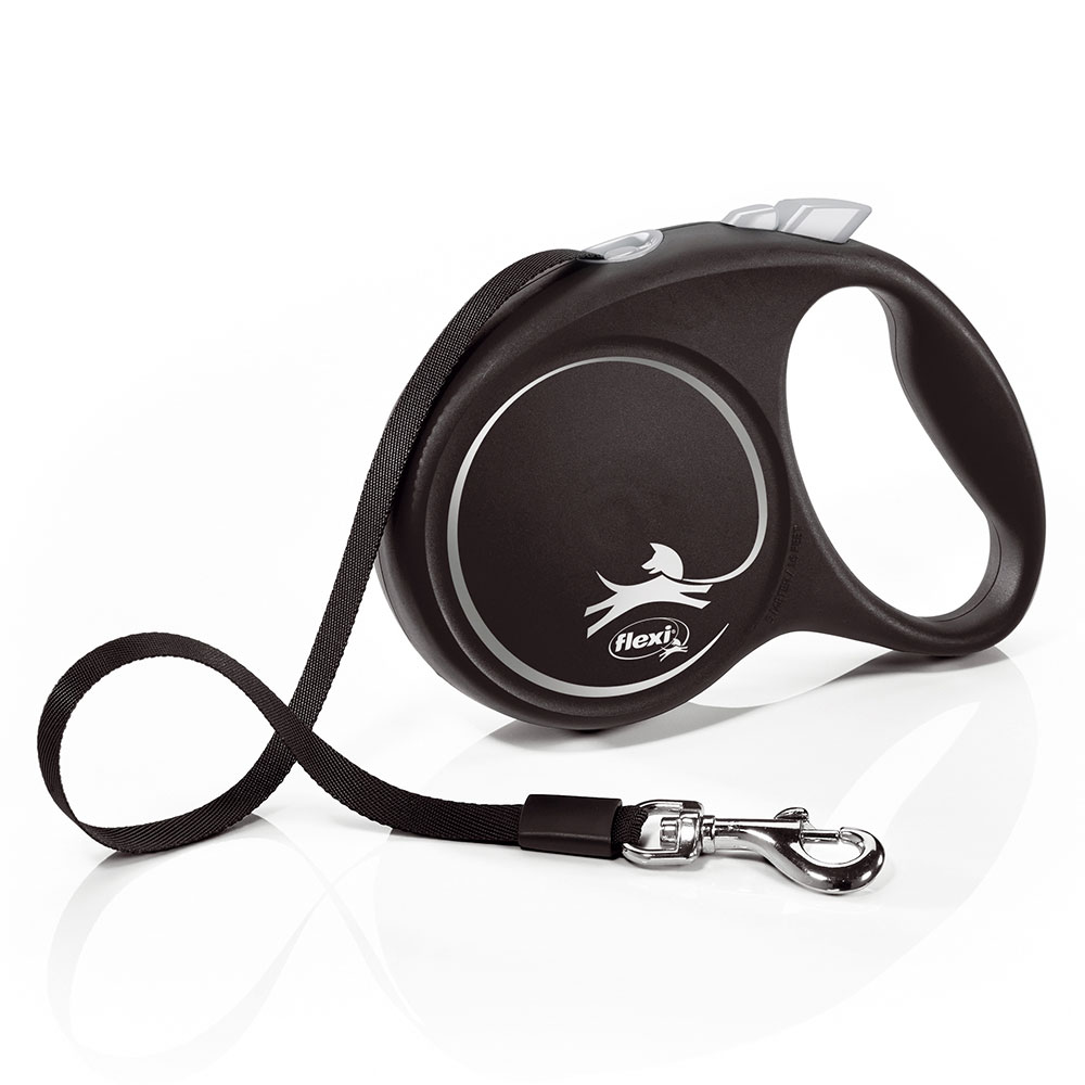 foto del prodotto guinzaglio avvolgibile a fettuccia flexi black design, 5 m m fino a 25 kg