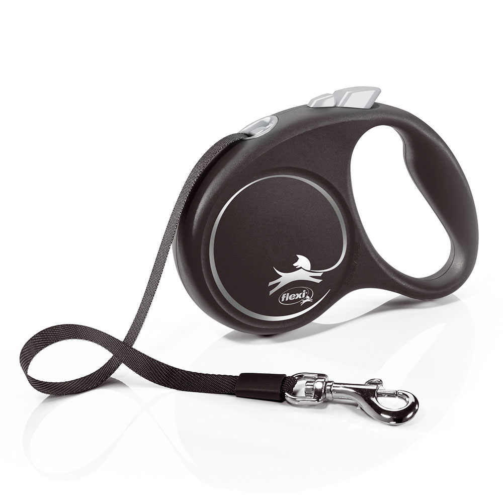 foto del prodotto guinzaglio avvolgibile a fettuccia flexi black design, 5 m s fino a 15 kg