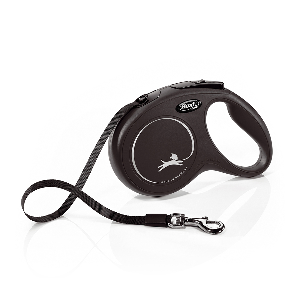 foto del prodotto guinzaglio avvolgibile a fettuccia flexi new classic m, 5 m nero