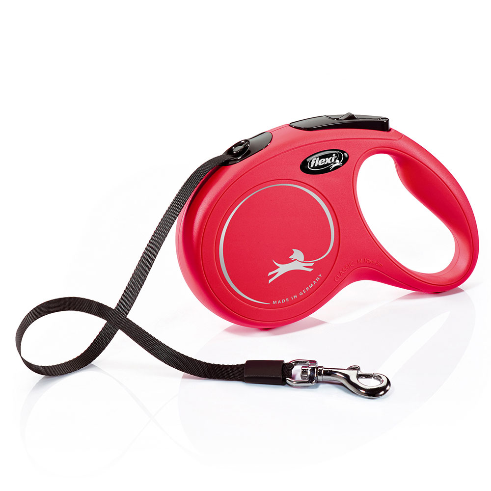 foto del prodotto guinzaglio avvolgibile a fettuccia flexi new classic rosso, 5 m m fino a 25 kg