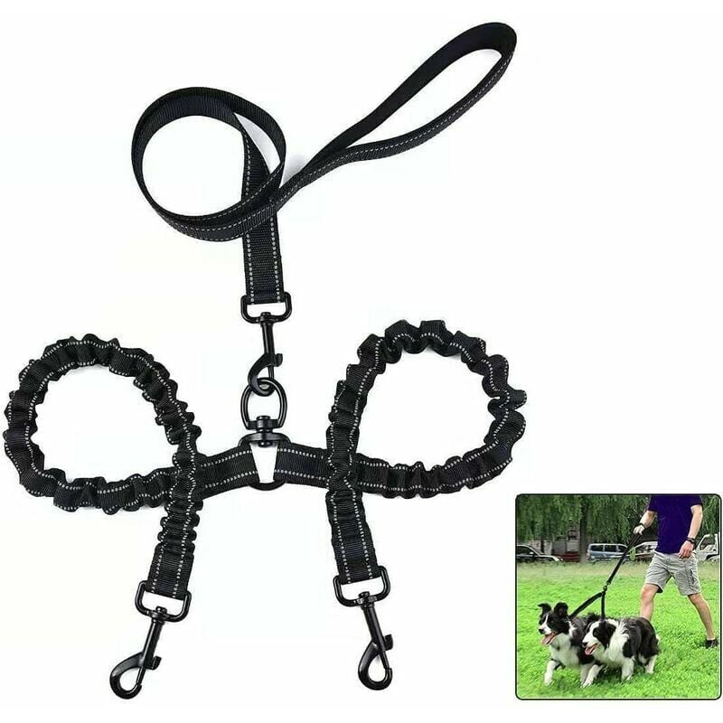 foto del prodotto guinzaglio doppio per 2 cani, guinzaglio per cani, guinzaglio doppio per cani anti groviglio a 360 , guinzaglio staccabile multifunzionale, materiale