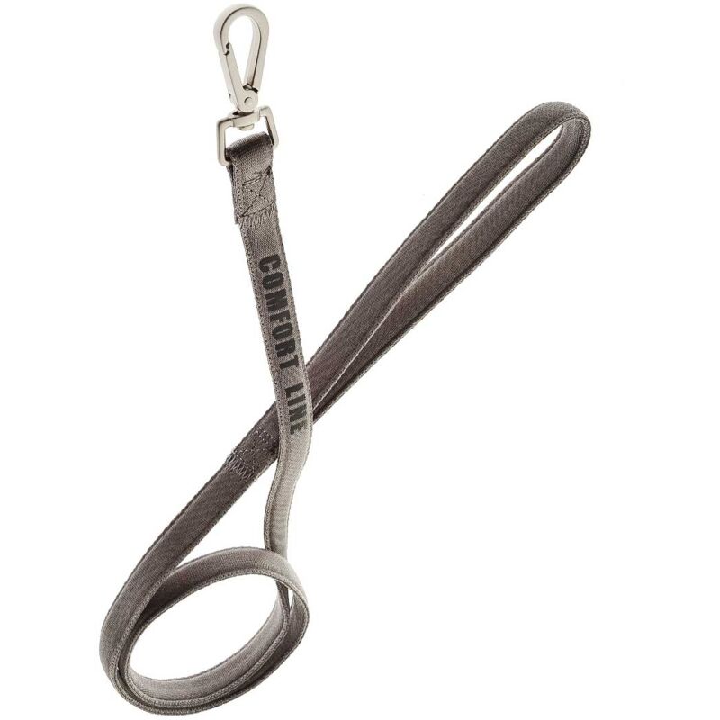 foto del prodotto guinzaglio in nylon ultra resistente con imbottitura soffice e scritta riflettente linea comfort per cani 2,5 x 120 cm grigio