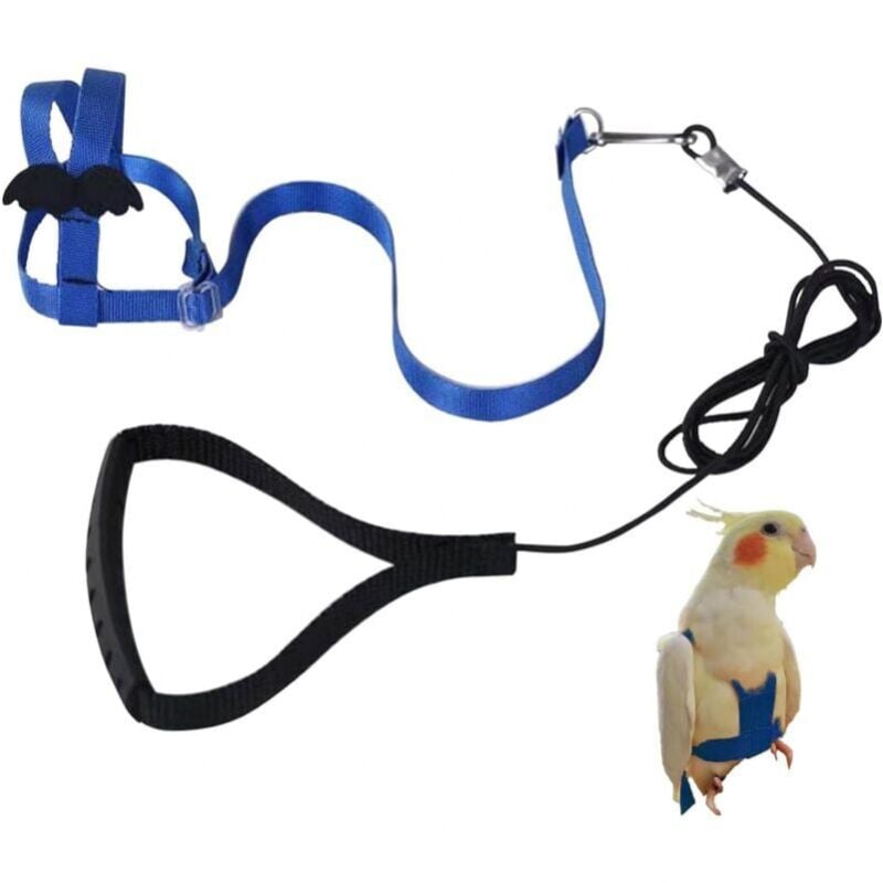 foto del prodotto guinzaglio regolabile per pappagalli, imbracatura anti morso, elastico per uccelli, pappagalli, cacatua e are