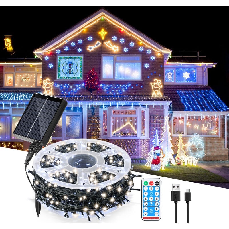 foto del prodotto guirlanda solare led ghirlanda luminosa tenda led party giardino interno esterno decorazione illuminazione natalizia 80m 800leds bianco freddo