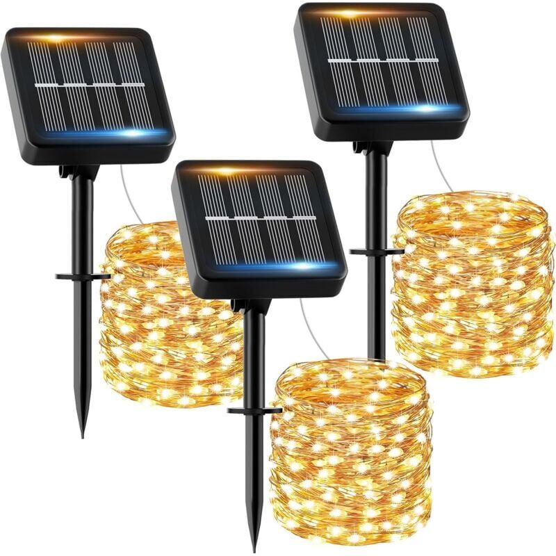 foto del prodotto guirlande solaire exterieur 12m 120led lot de 3 guirlande lumineuse exterieure solaire tanche blanc chaud 8 modes lumi re solaire d coration pour