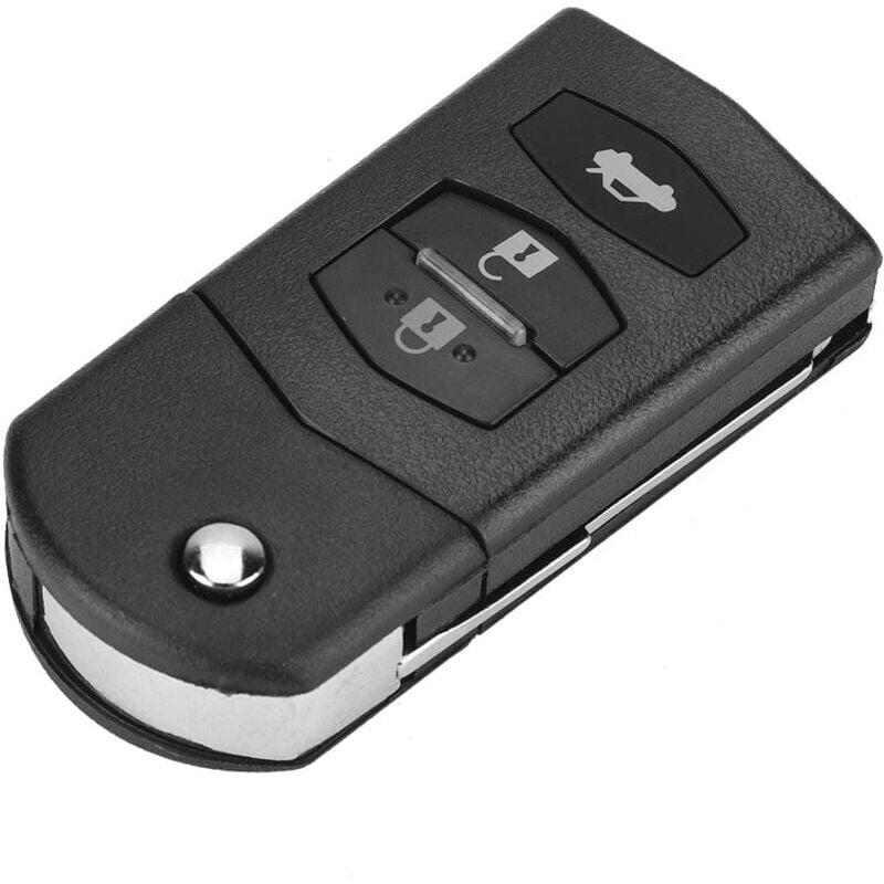 foto del prodotto guscio chiave, guscio chiave telecomando, 3 pulsanti abs metallo auto telecomando pieghevole flip chiave custodia per mazda 2 3 5 6 rx8 mx5 nero 