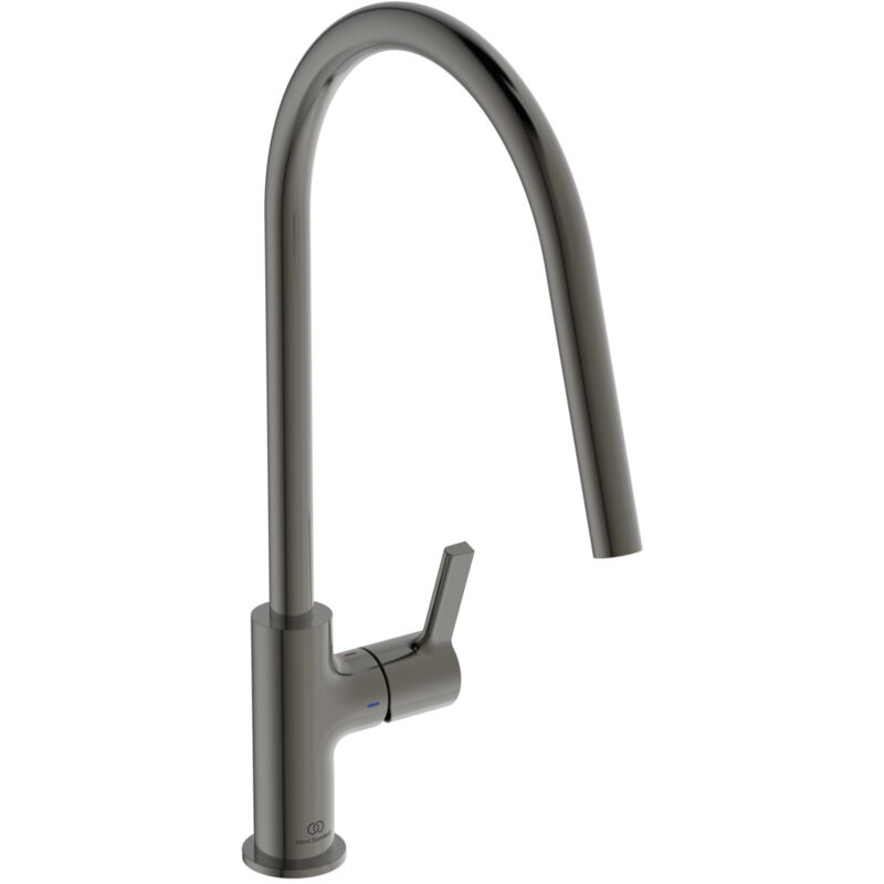 foto del prodotto gusto, miscelatore monocomando per lavello da cucina, bocca alta tubolare orientabile, bd408a5, magnetic grey ideal standard