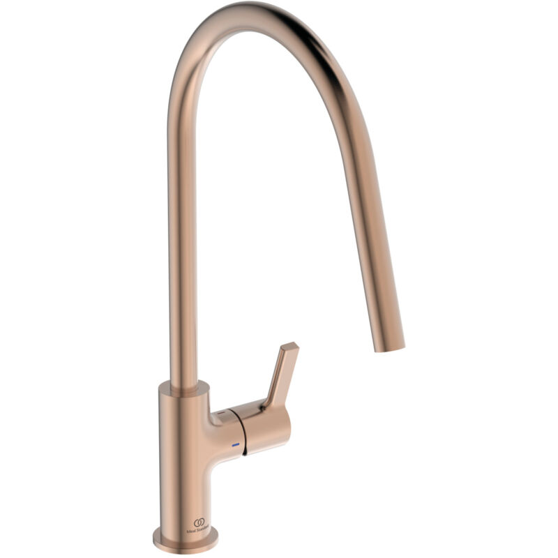 foto del prodotto gusto, miscelatore monocomando per lavello da cucina, bocca alta tubolare orientabile, bd408j4, sunset ros ideal standard