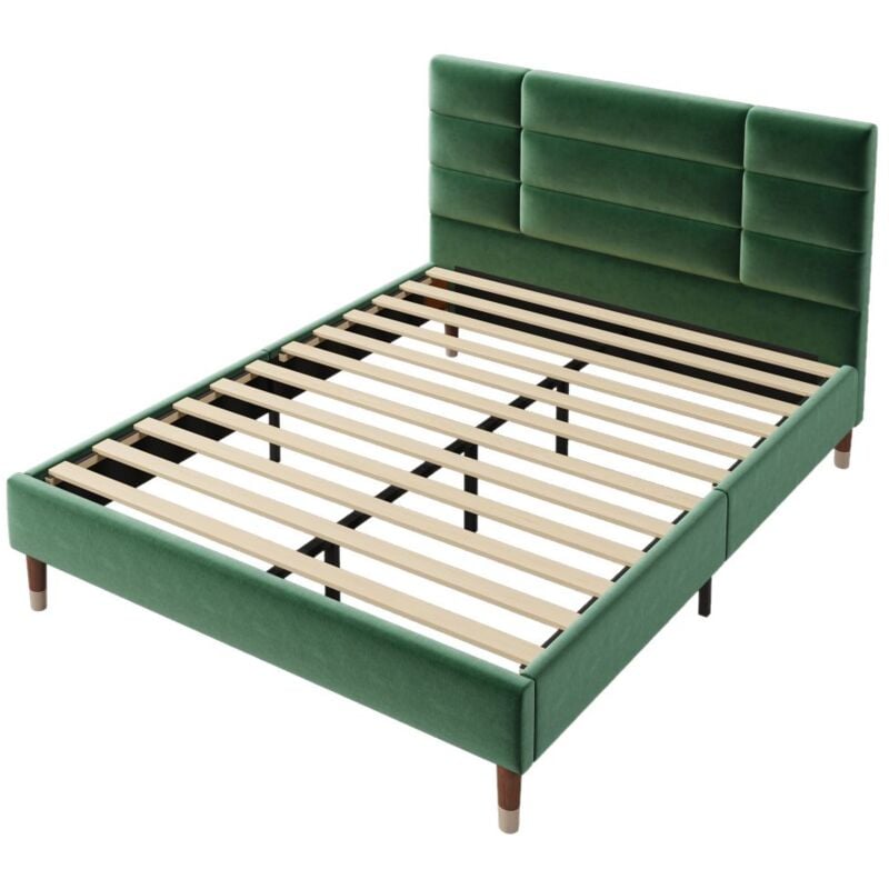 foto del prodotto gutent 140x200cm struttura letto imbottita, con testata, velluto verde scuro, materasso non incluso 