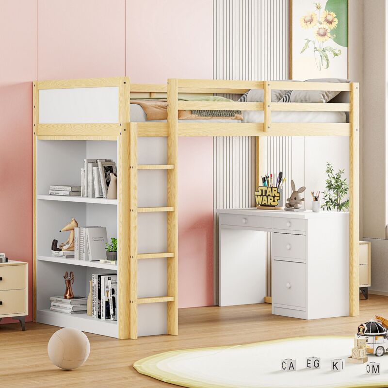 foto del prodotto gutent letto a castello per bambini 90x200 cm, con contenitore e scrivania per computer, colore legno