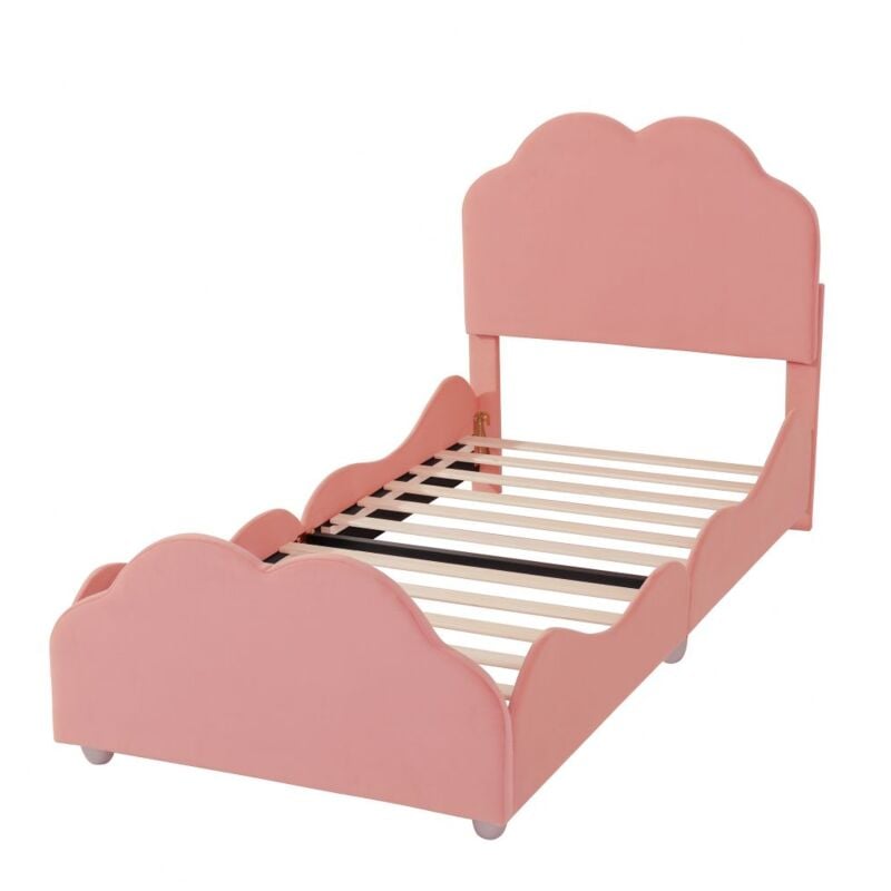 foto del prodotto gutent letto imbottito per bambini 90 x 200 cm, con testiera e pediera a forma di nuvola rosa