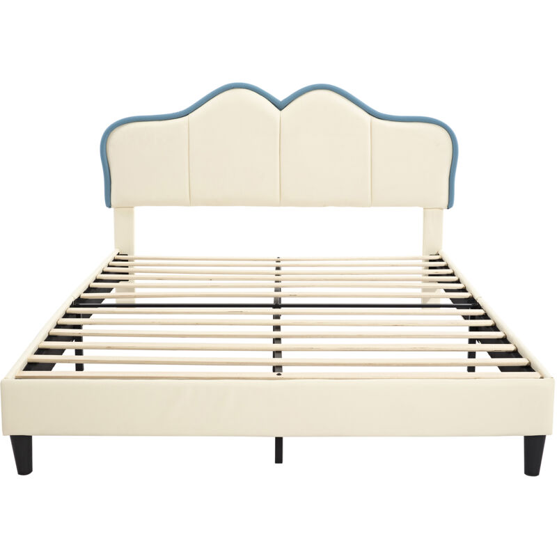 foto del prodotto gutent letto imbottito per bambini con bordi protettivi morbidi, piedi robusti, testata elegante, pu, bianco blu, 140x200 cm