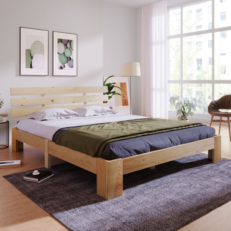 foto del prodotto gutent letto per adulti, in legno massiccio, matrimoniale, con testata, con rete a doghe, 200 x 140 cm
