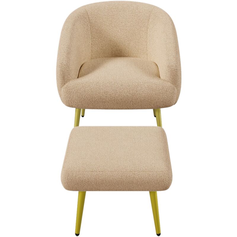 foto del prodotto gutent sedia moderna imbottita in sherpa con poggiapiedi, design ergonomico, gambe dorate, comfort di lusso marrone