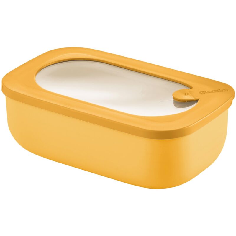 foto del prodotto guzzini kitchen active design, store more bio, contenitore ermetico rettangolare per frigo freezer microonde giallo mango, 20 x12 x h7cm 900 ml