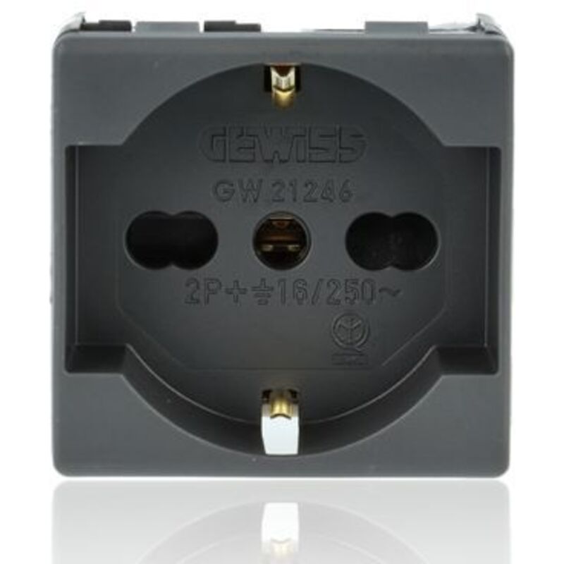 foto del prodotto gw21246 presa standard italiano tedesco 250v ac 2p t 16a bivalente p40 2 moduli system black gewiss