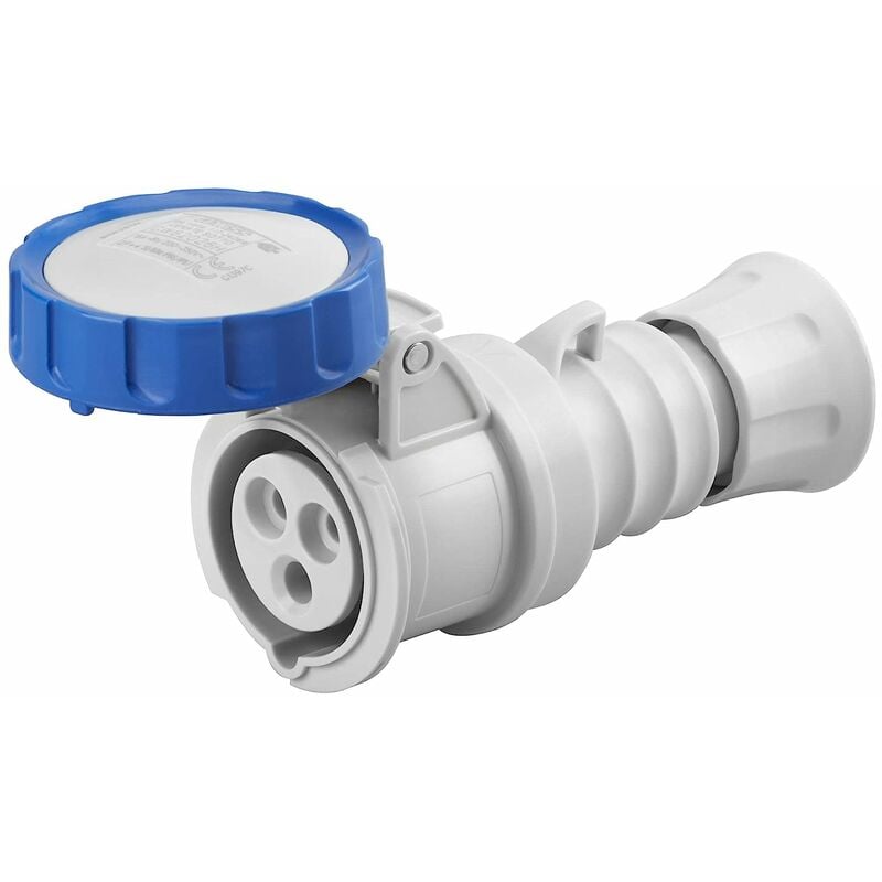 foto del prodotto gw62037h - presa mobile diritta hp, ip66 ip67 ip68 ip69, 2p t 32a 200-250v 50 60hz, blu, 6h, cablaggio a vite - gewiss