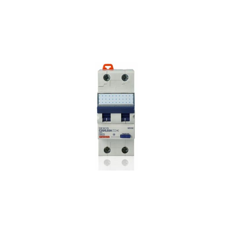 foto del prodotto gw94129 interruttore magnetotermico differenziale 2p tipo ac c25 30ma 6000a gewiss