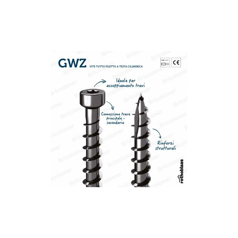 foto del prodotto gwz vite per legno tutto filetto testa cilindrica 6x120 mm.