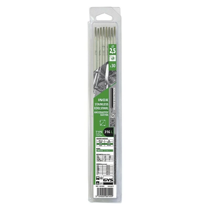 foto del prodotto gys blister di 30 elettrodi inox 316l 2,5 mm 081499