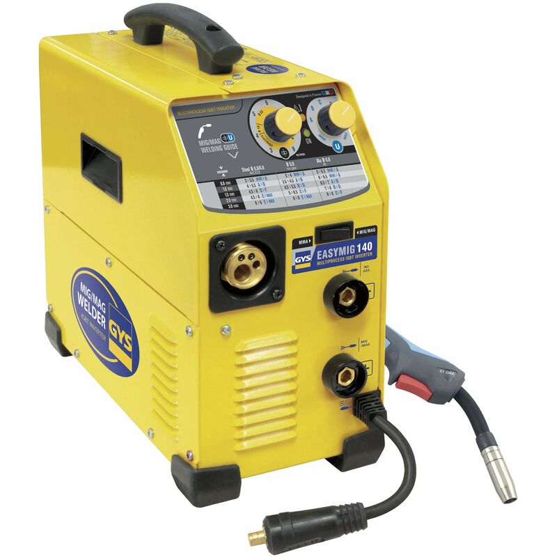 foto del prodotto gys easymig 140, stazione di saldatura, inverter, mig mag, 0,6 0,8 0,9 mm, 230v, fornita con morsetto di terra, torcia mig e portaelettrodo, 032262
