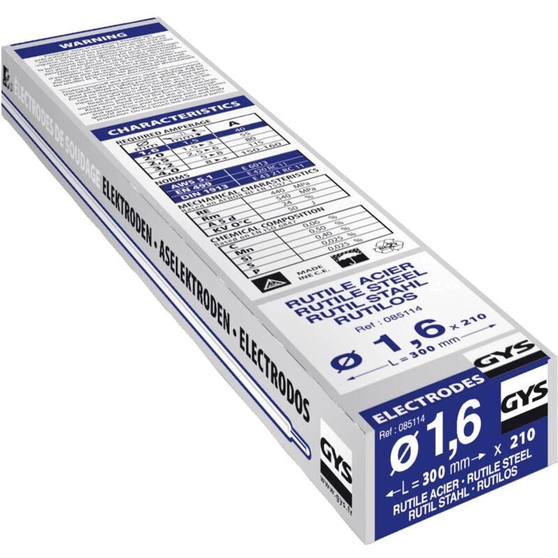 foto del prodotto gys elettrodi per saldatura 210 pz. x l 1.6 mm x 300 mm 40 a max. 