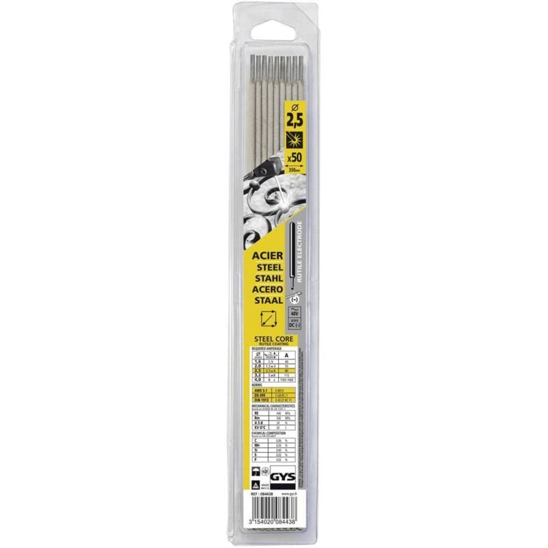foto del prodotto gys ruti stahl elettrodi per saldatura 50 pz. x l 2.5 mm x 300 mm 80 a max. 