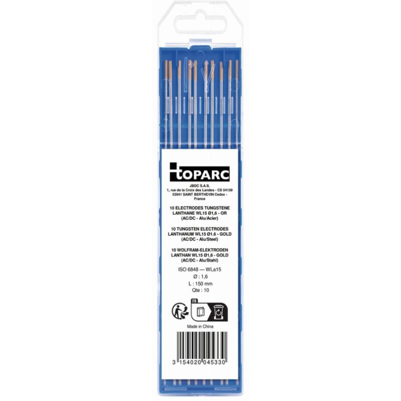 foto del prodotto gys set di 10 elettrodi di tungsteno lanthane wl15 1,6 oro ac dc 045330