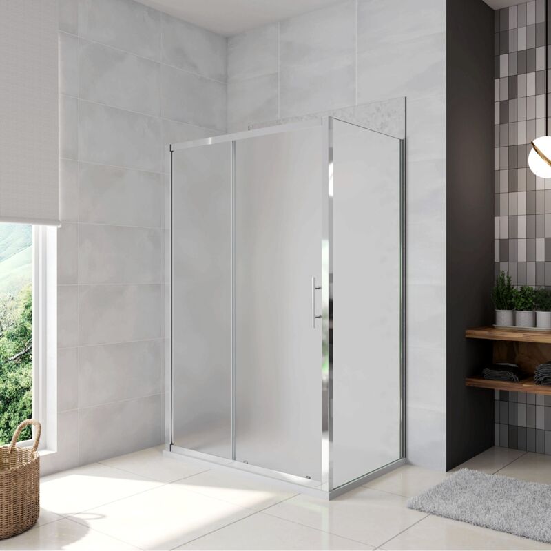 foto del prodotto h.185 cm box doccia a tre lati porta scorrevole con 2 parete fissa vetro temperato 5 mm satinato opaco 120x80x80 cm