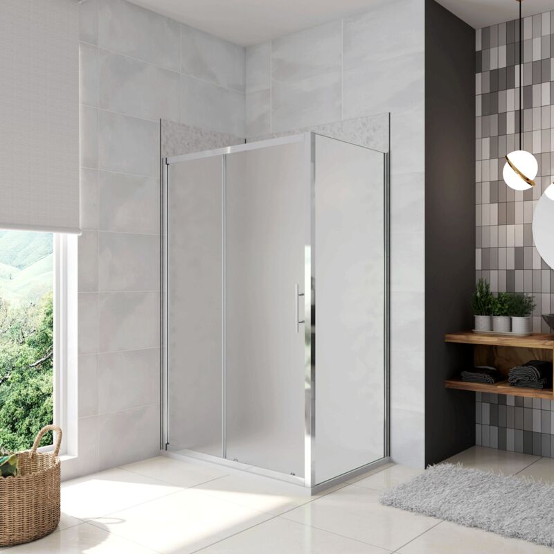 foto del prodotto h.185 cm box doccia angolare porta scorrevole con parete fissa vetro temperato 5 mm satinato opaco 120x70 cm
