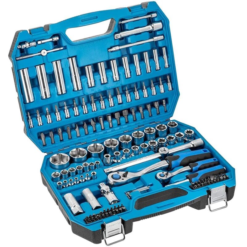 foto del prodotto h gert technik cassetta attrezzi, set attrezzi, valigetta attrezzi, kit utensili, kit attrezzi, chiavi a bussola, punte e accessori 1 4 e 1 2,