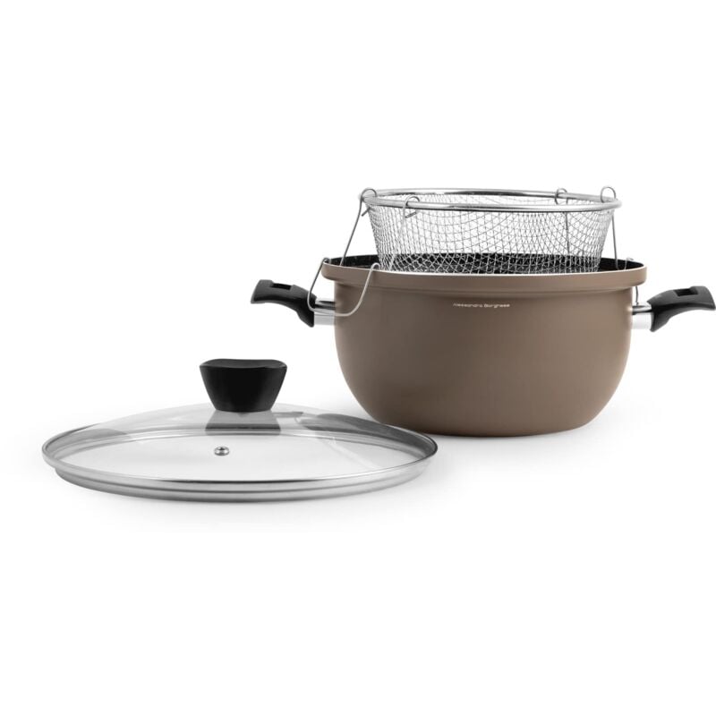 foto del prodotto h h friggitrice antiaderente, con coperchio e cestello, 26cm