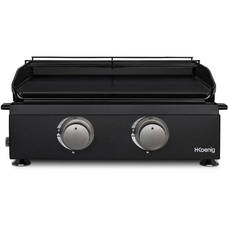 foto del prodotto h.koenig piastra a gas in acciaio inox plx1022,piastra da 5 mm, 47x 36 cm,2 fuochi inox,distribuzione uniforme del calore, temperatura fino a 350 c