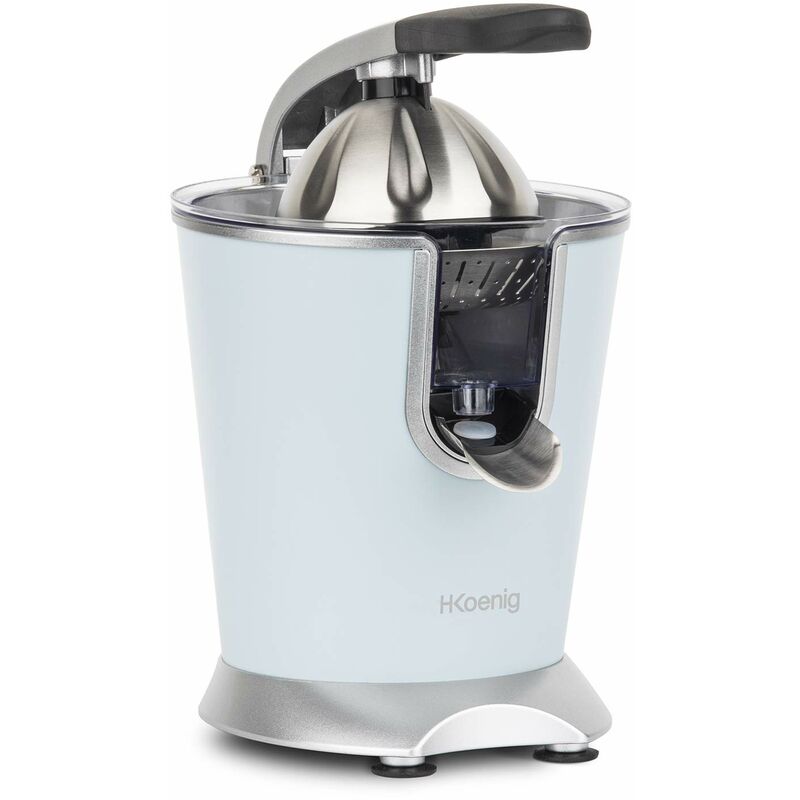 foto del prodotto h.koenig spremiagrumi elettrico professionale a braccio in acciaio inox blu pastello agr86 senza bpa, veloce, automatico, silenzioso, potente, con