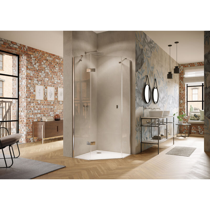 foto del prodotto h ppe cabine de douche pentagonale solva, 1 aile, segments fixes,