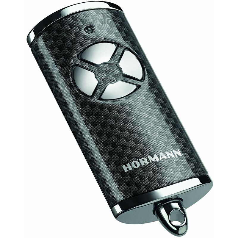 foto del prodotto h rmann trasmettitore hse 4 bs frequenza 868 mhz, in carbonio lucido, azionamento per porta del garage con tappi cromati, batterie incluse,