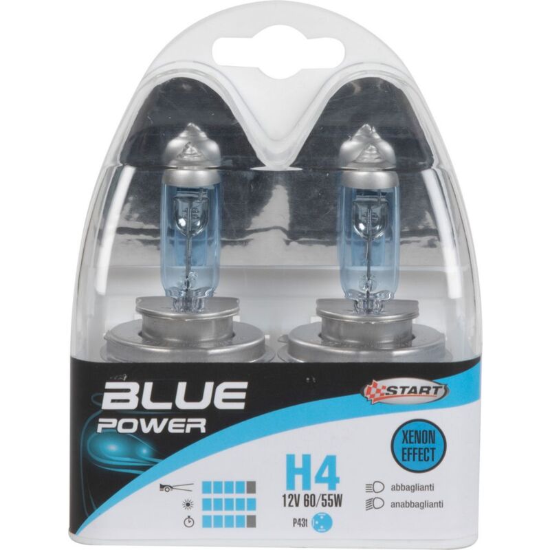 foto del prodotto h4 blue power coppia di lampadine xenon per luci auto 12v 60 55w p43t
