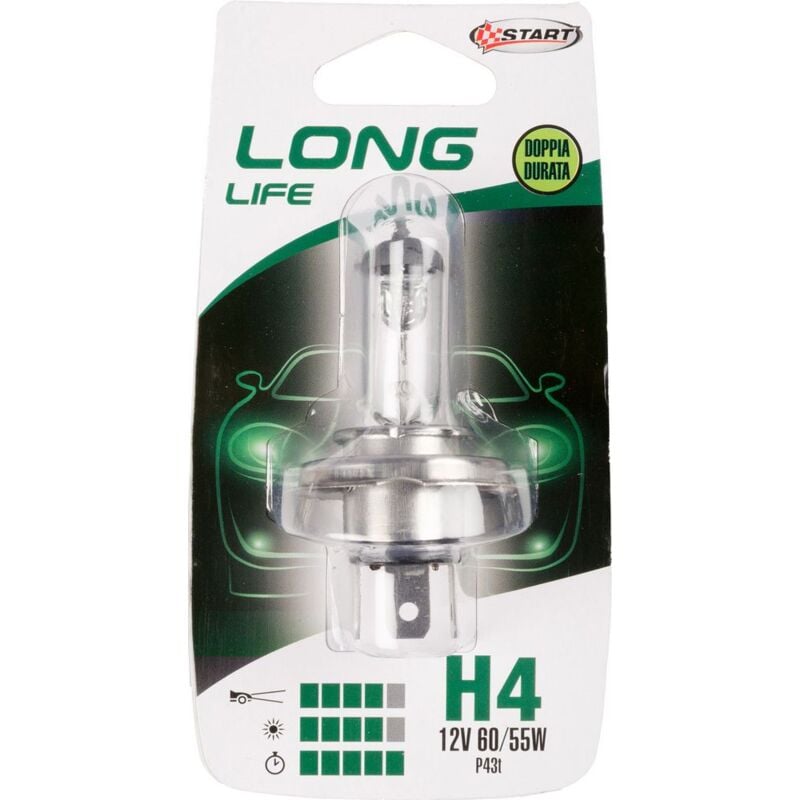 foto del prodotto h4 long life lampadina singola per luci auto 12v 60 55w p43t