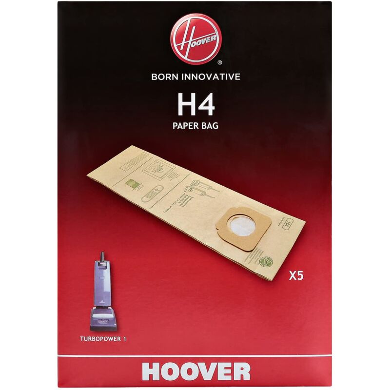foto del prodotto h4 sacchetti per battitappeto, originali, in carta, anti odore, extra filtranti, compatibili con battitappeto turbopower 1, 4 pezzi hoover