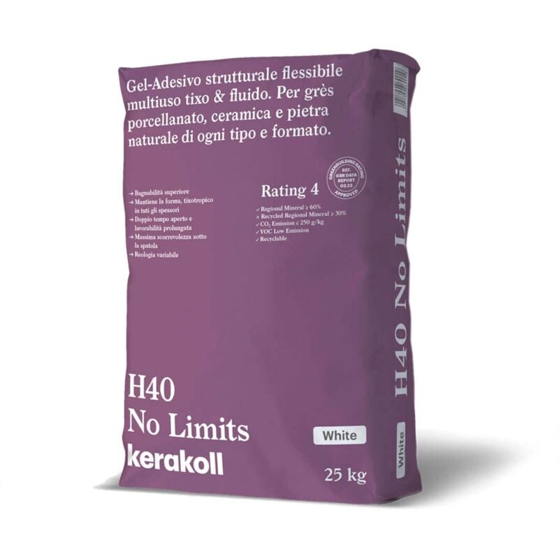 foto del prodotto h40 no limits adesivo flessibile multiuso piastrelle 25 kg bianco kerakoll