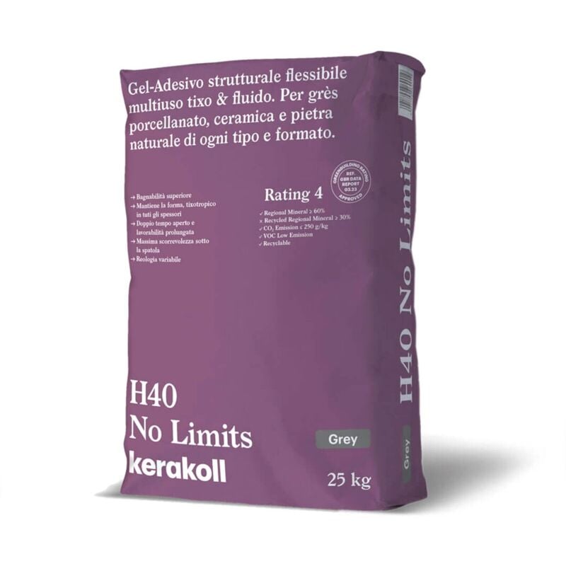 foto del prodotto h40 no limits adesivo flessibile multiuso piastrelle 25 kg grigio kerakoll