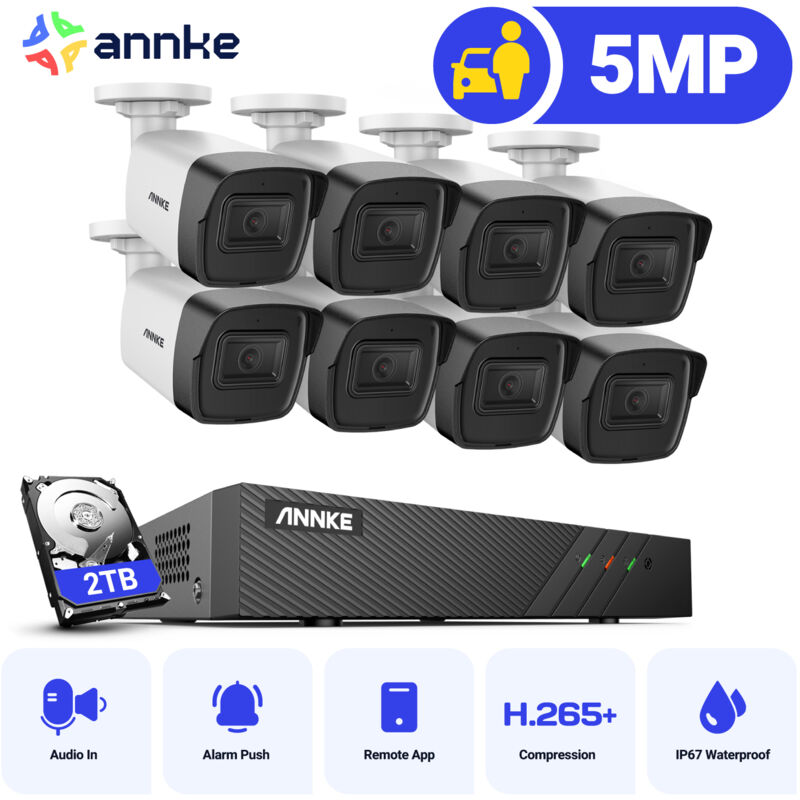 foto del prodotto h500 5mp kit videosorveglianza poe,6mp nvr con 8x 5mp telecamera esterno ip poe impermeabile, visione notturna di 30 metri, rilevazione del