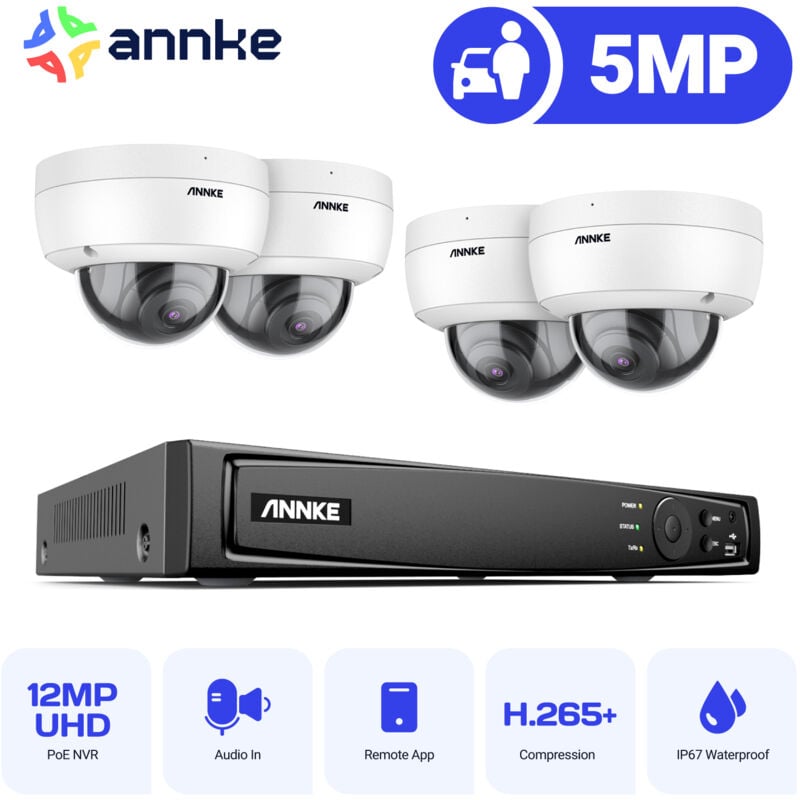 foto del prodotto h500 poe kit videosorveglianza 6mp nvr 4x 5mp ip poe camere sistema di telecamera esterno,ip67 resistente alle intemperie,exir 2.0 visione notturna