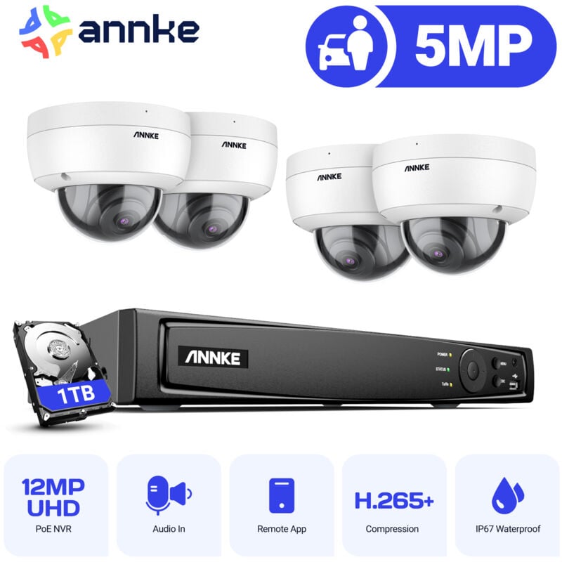 foto del prodotto h500 poe kit videosorveglianza 6mp nvr 4x 5mp ip poe camere sistema di telecamera esterno,ip67 resistente alle intemperie,exir 2.0 visione notturna