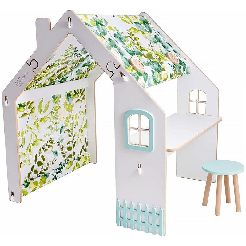 foto del prodotto habitat et jardin casetta per bambini in legno bianelli con scrivania 114 x 93 x 120 cm bianca verde