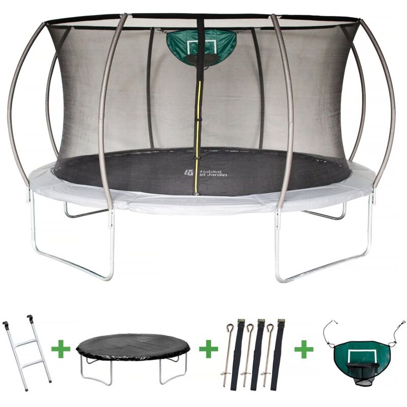 foto del prodotto habitat et jardin trampolino con rete interna e canestro jumper 4,25 m grigio