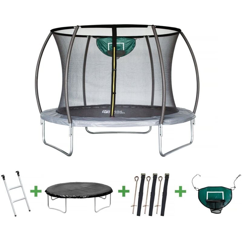 foto del prodotto habitat et jardin trampolino con rete interna e cestino jumper 3,05 grigio